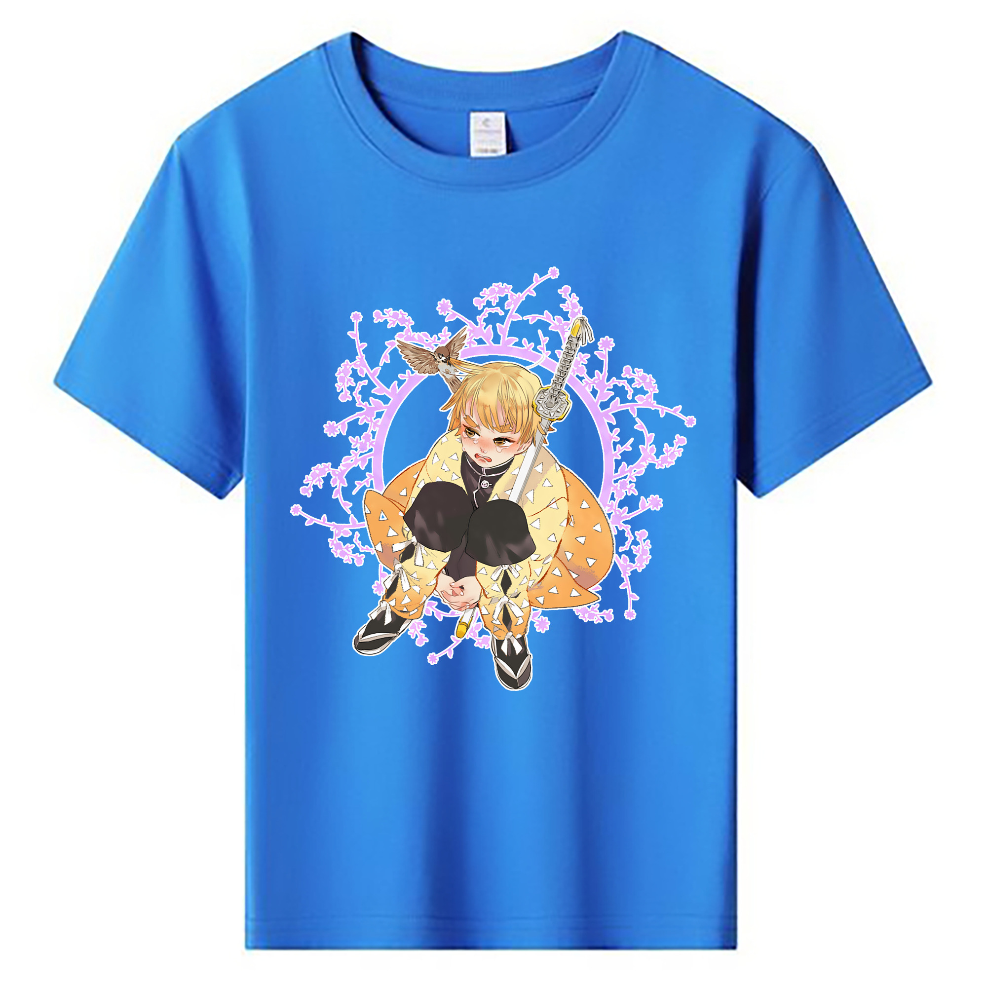 （画像用） 鬼滅の刃（きめつのやいば）我妻 善逸／あがつま ぜんいつ Agatsuma Zenitsu 綿100％キッズTシャツ（フロントプリント）